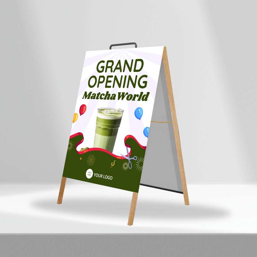 Triangle Stand Banner Kayu Opening Matcha Worl - Image 1