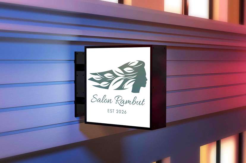 Neon Box Kotak Salon Rambut Nuansa Biru - Image 1