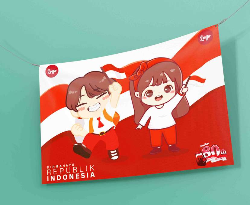 Baliho 80 tahun Kemerdekaan Indonesia dengan ilustrasi chibi - Image 1