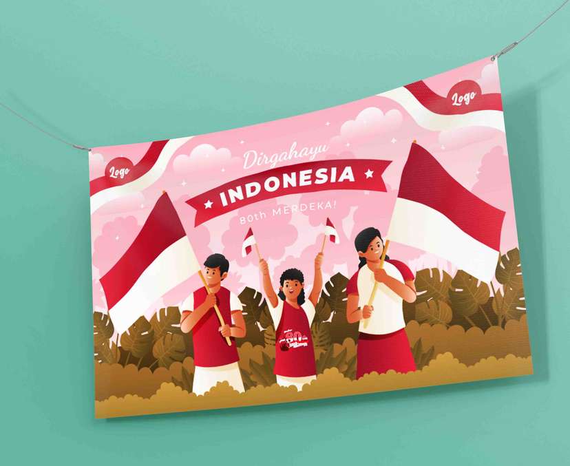 Baliho Kemerdekaan Indonesia ke 80 dengan ilustrasi semangat - Image 1
