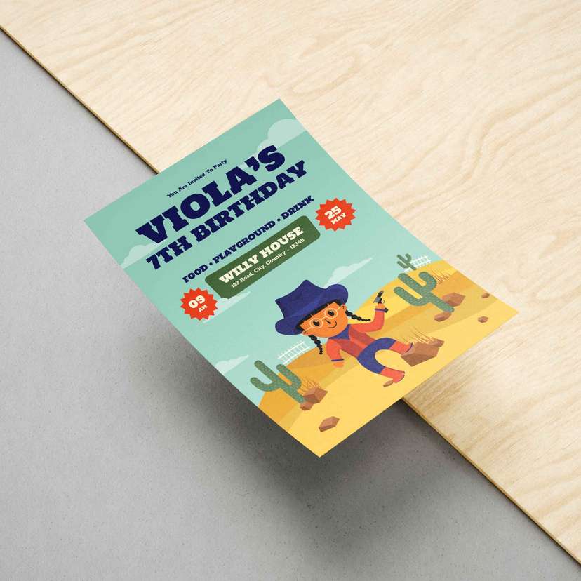 Undangan Ulang Tahun Anak Tema Koboi Perempuan - Image 1