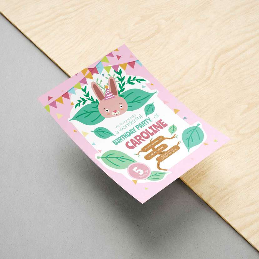 Undangan Ulang Tahun Anak Tema Jungle Bunny Pink - Image 1