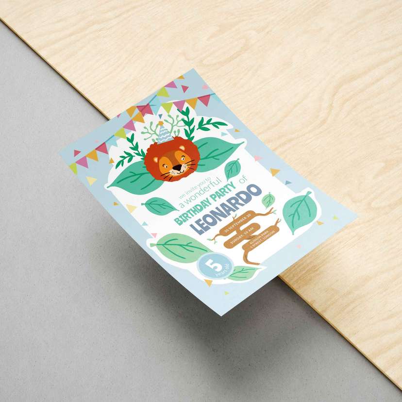 Undangan Ulang Tahun Anak Tema Jungle Singa Biru - Image 1