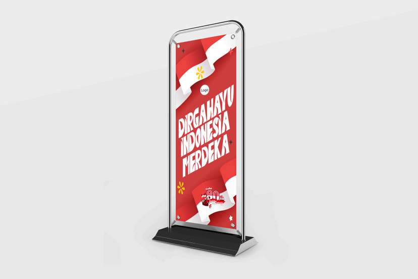 Door Frame Banner Dirgahayu Indonesia Merdeka Tipografi Bold & Bendera yang Dinamis - Image 1