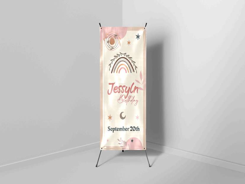 X Banner Birthday Nuansa Pelangi Cream - Image 1