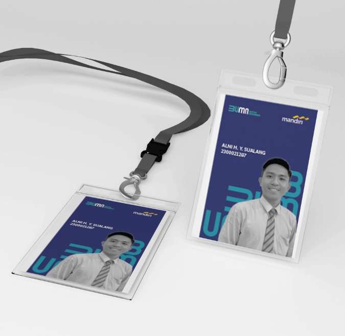 ID Card BUMN Profesional Tema Biru Tua MANDIRI foto hitam putih - Image 1