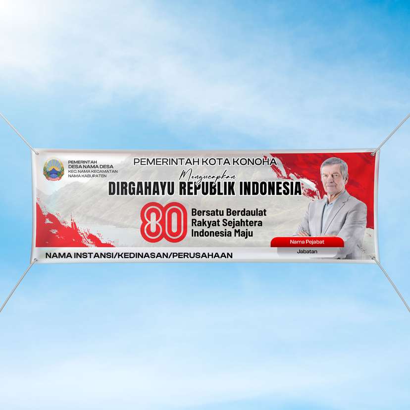 Baliho HUT RI 80 Tahun Modern Abu Merah dengan Foto Pejabat - Image 1