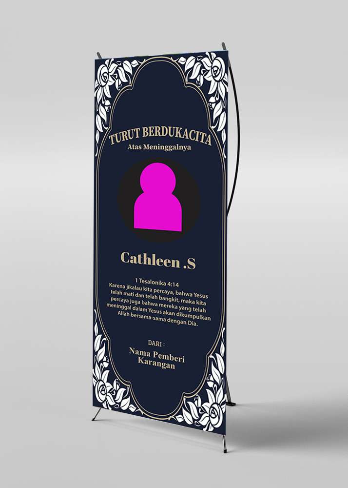 X Banner Duka Cita Background Gelap Elegan dengan Ornamen Floral Putih - Image 1