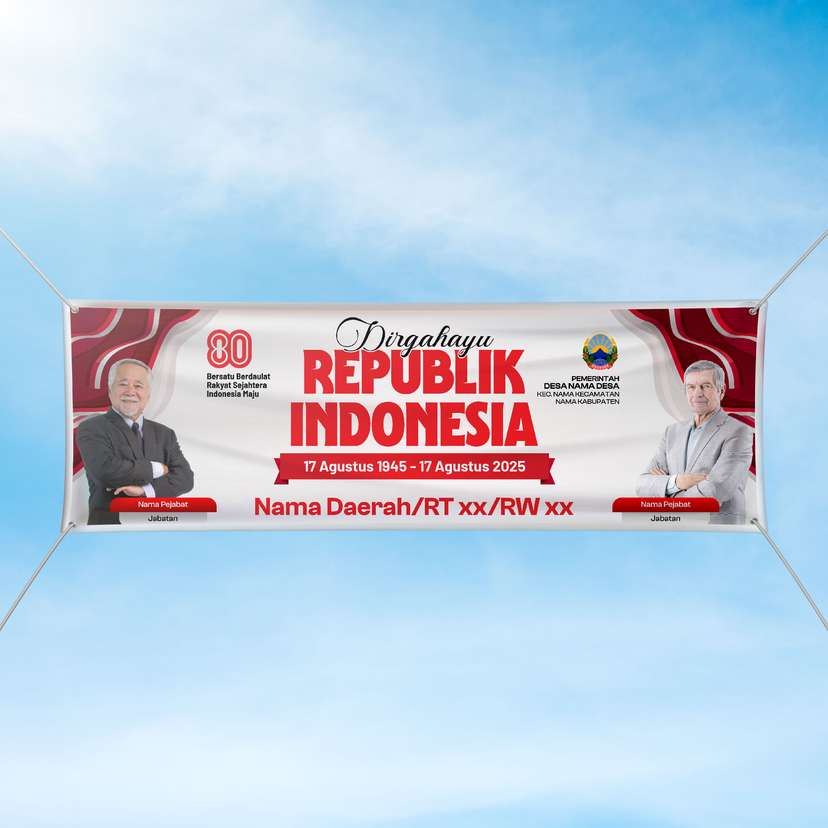 Baliho HUT RI 80 Tahun Merah Putih Formal dengan Logo Pemerintah - Image 1