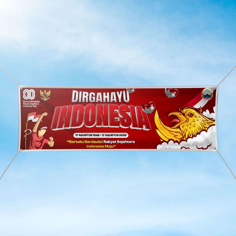 Baliho HUT RI 80 Tahun Modern Merah Putih dengan Logo Garuda Emas - Image 1