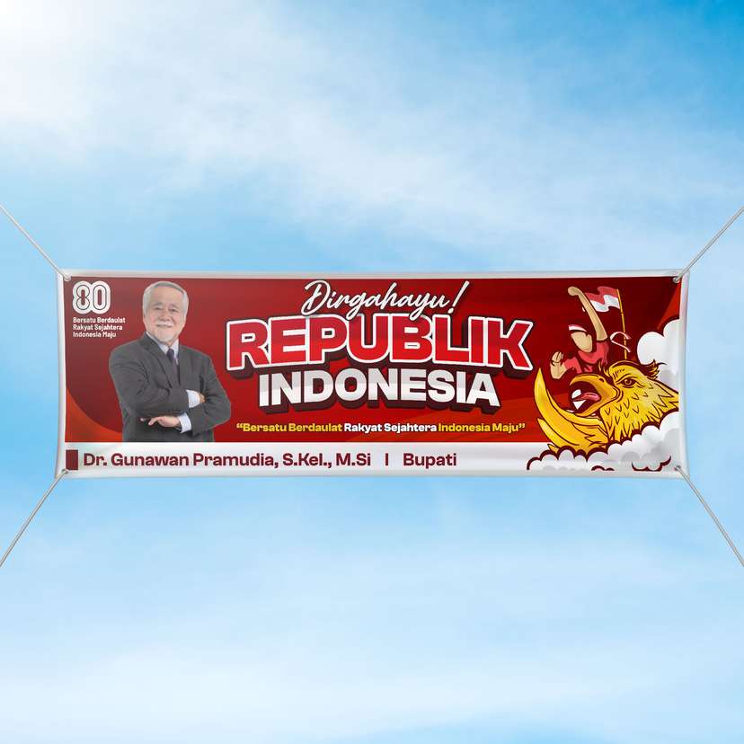 Baliho HUT RI 80 Tahun Enerjik dengan Ilustrasi Garuda dan Foto Pejabat - Image 1