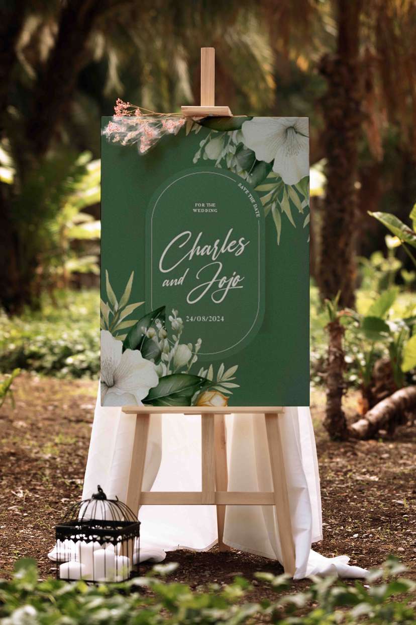 Wedding Sign Hijau Elegan Desain Floral Mewah untuk Save The Date - Image 1