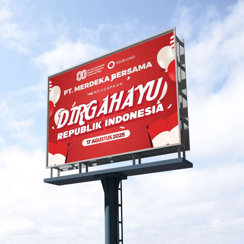 Baliho Ucapan Kemerdekaan Dirgahayu RI Merah Dengan Ornament Ballon - Image 1