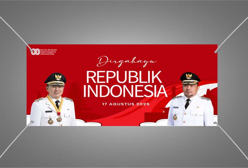 Baliho Kemerdekaan Latar Merah dengan Siluet Ikonik Nusantara - Image 1