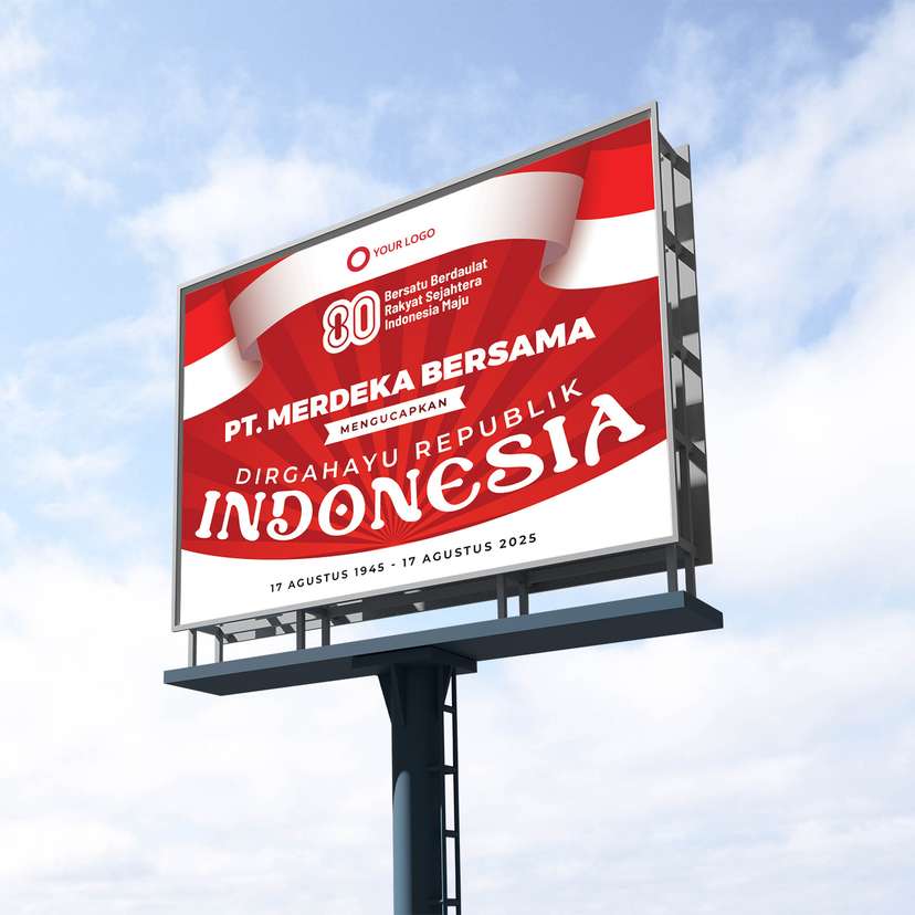 Baliho Ucapan Kemerdekaan Dirgahayu RI Dengan Latar Merah Dengan Desain Simple - Image 1
