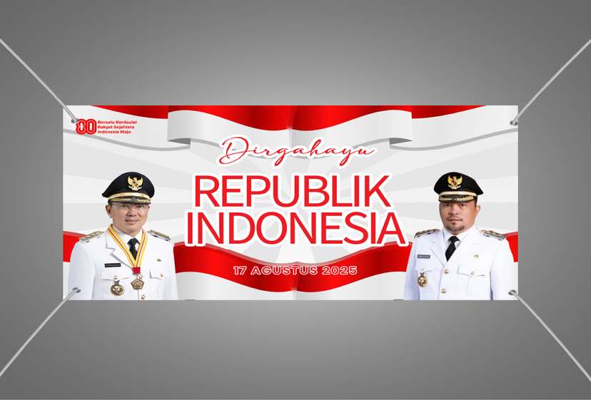 Baliho Modern Bernuansa Putih dengan Pita Merah Putih Dinamis untuk Memperingat - Image 1