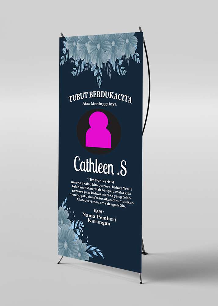 Banner Duka Cita Latar Biru Gelap dengan Bunga Biru - Image 1