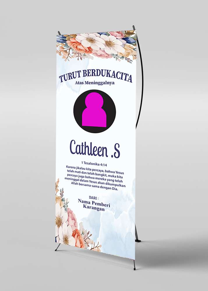 Banner Duka Cita Putih Cerah dengan Hiasan Bunga Dengan Biru Indah - Image 1