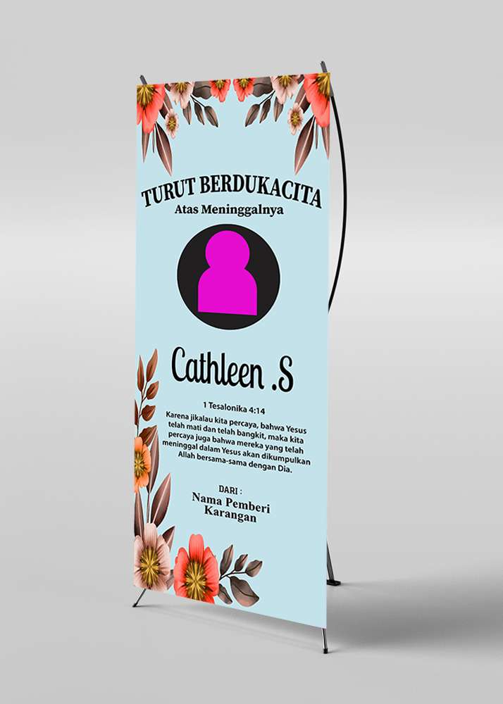 Banner Duka Cita Biru Pastel dengan Bunga Tropis - Image 1