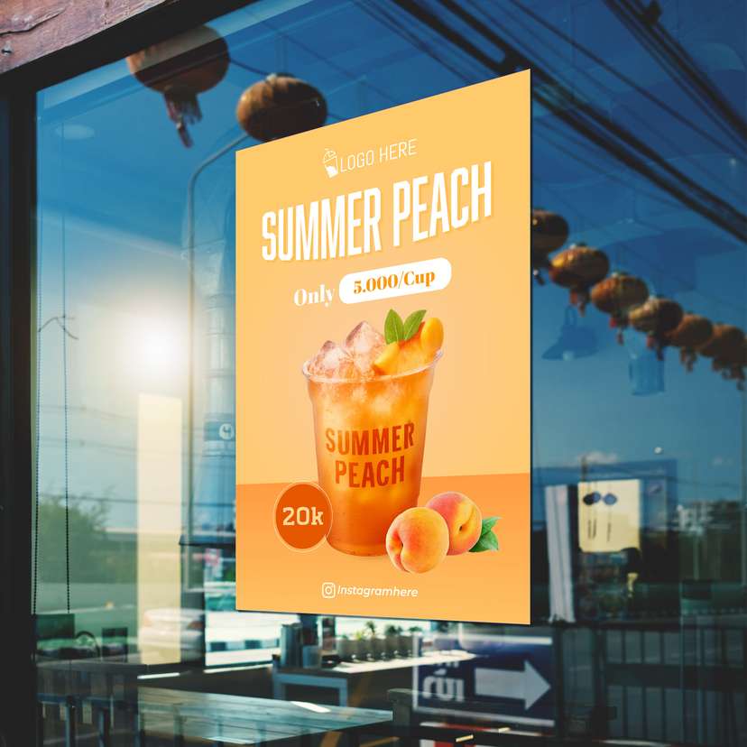 Poster Promo Minuman Summer Peach Dengan Background Kuning Orange - Image 1
