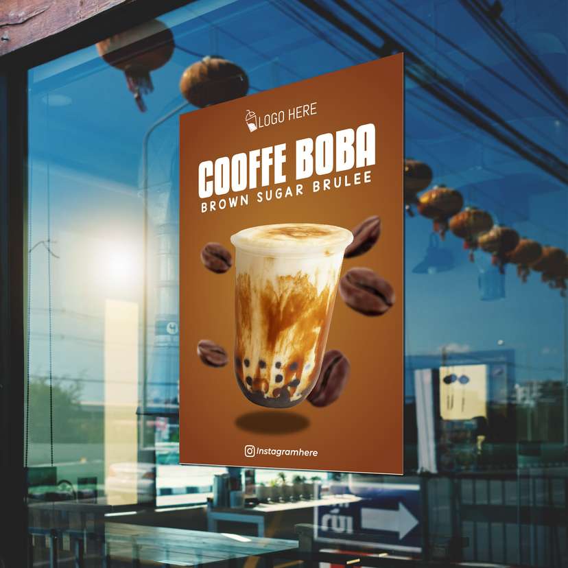 Poster Promo Minuman Cooffe Boba Dengan Background Coklat - Image 1