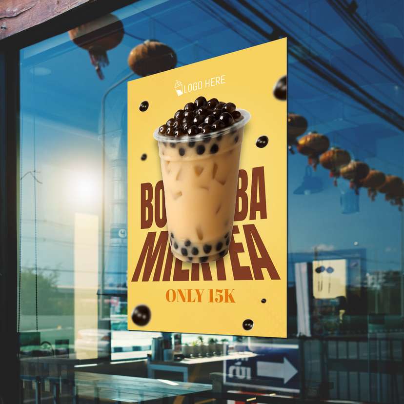 Poster Promo Minuman Boba Milk Tea Dengan Background Cream - Image 1
