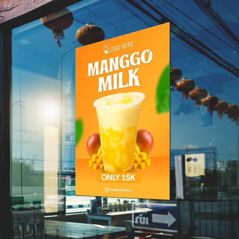 Poster Promo Minuman Manggo Milk Dengan Background Kuning - Image 1