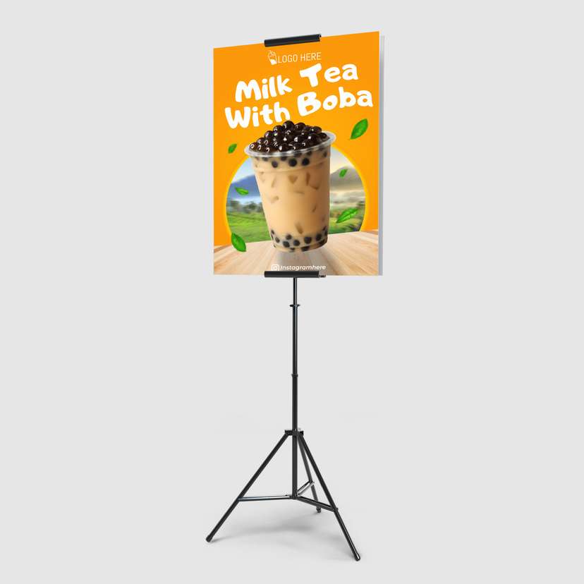 Foamboard Promo Minuman Milk Tea Boba Mangga Warna Kuning Orange - Image 1