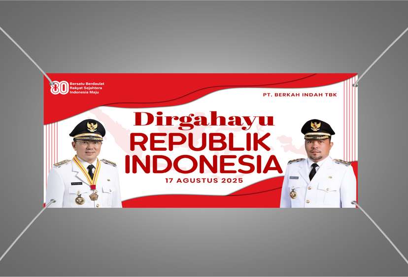 Baliho Dirgahayu dengan Latar Putih Merah dan Siluet Peta Nusantara - Image 1