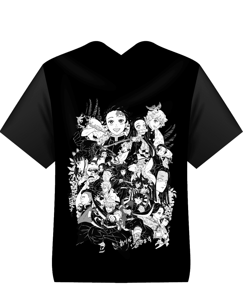 Kaos Anime Demon Slayer Collage Monochrome Full Character - Image 1