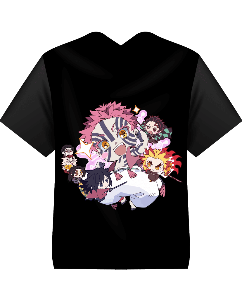 Kaos Anime Demon Slayer Chibi Battle Style Fullprint Hitam - Image 1