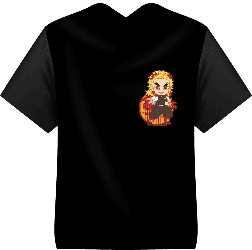 Kaos Anime Demon Slayer Rengoku Chibi Style Hitam Keren & Bold - Image 1