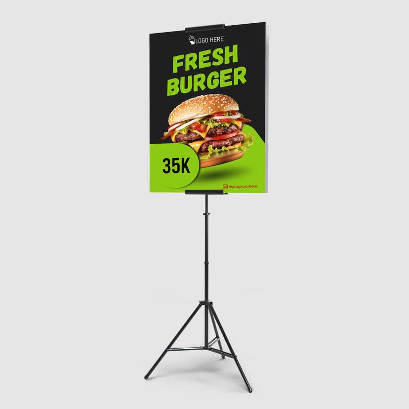 Foamboard Promo Makanan Burger Dengan Warna Hitam Dan Hijau - Image 1