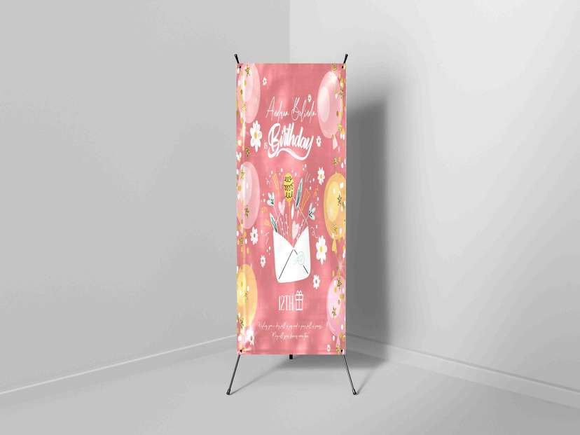 X Banner tema ulang tahun warna pink - Image 1