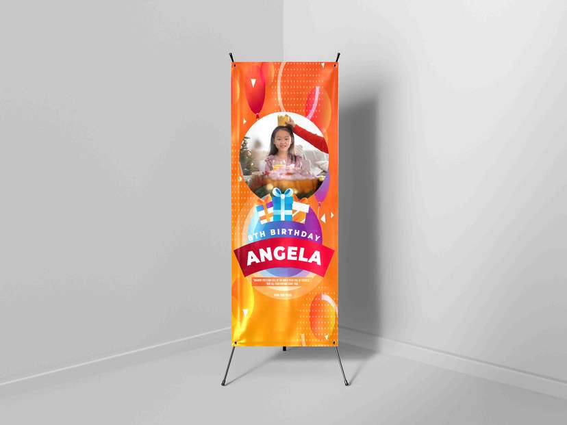 X Banner Ulang Tahun Warna Oranye Cerah - Image 1