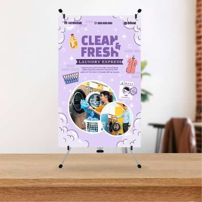 Mini Standing Banner Purple Colour Clean And Fresh With Photo - Image 1