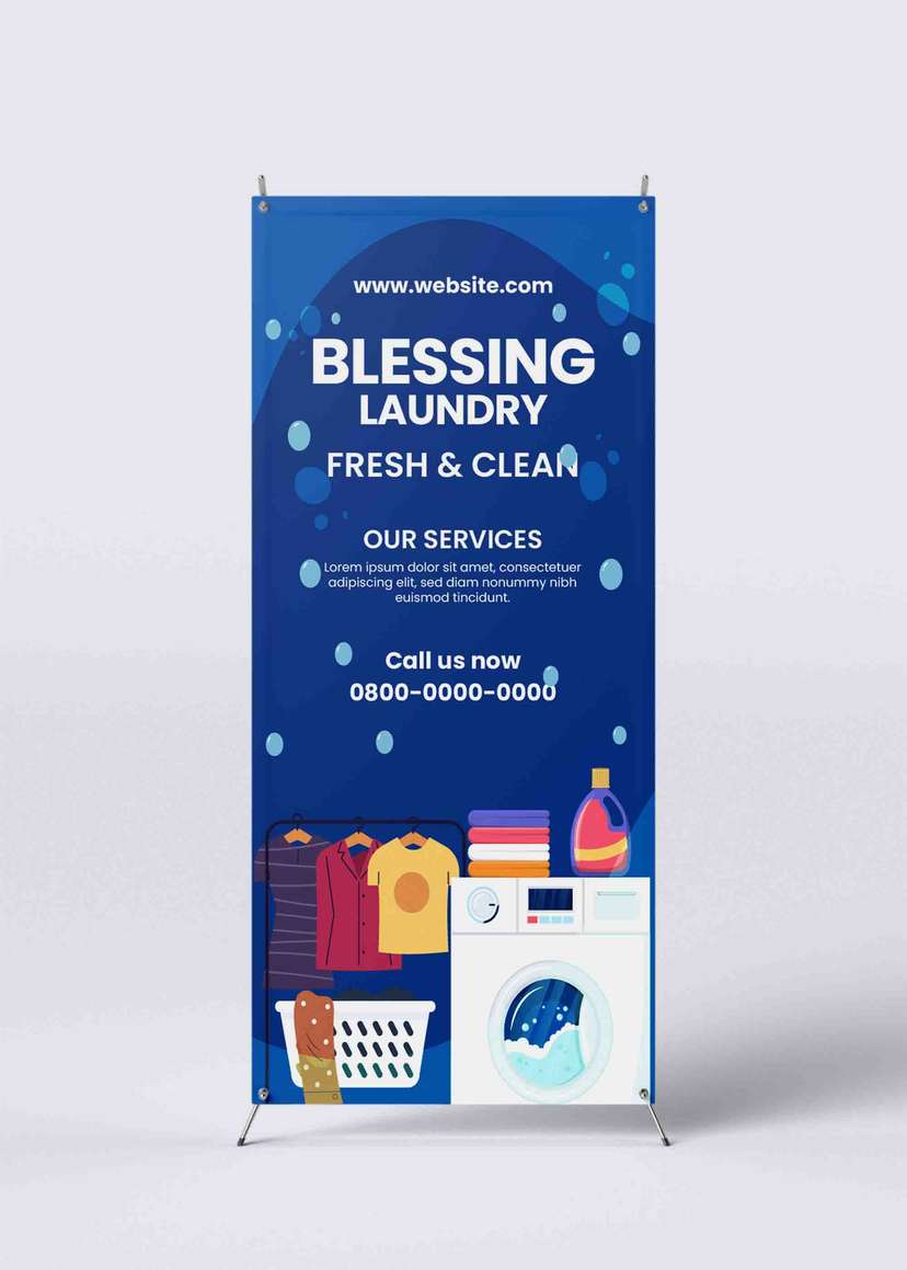 X banner Laundry Dengan Gambar Mesin Cuci dan Pakaian - Image 1