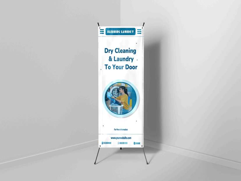 X Banner Laundry Dengan Foto Bentuk Bulat - Image 1