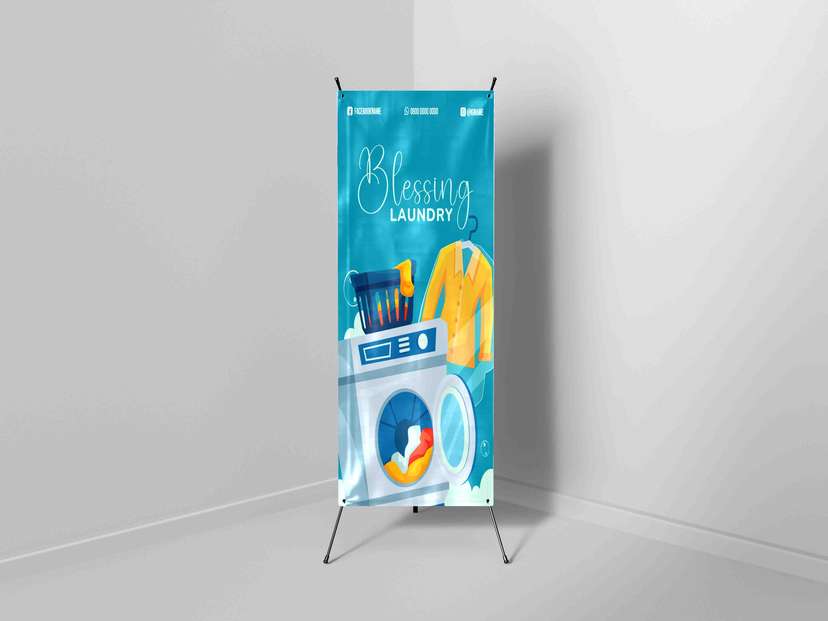 X Banner Laundry Warna Biru - Image 1