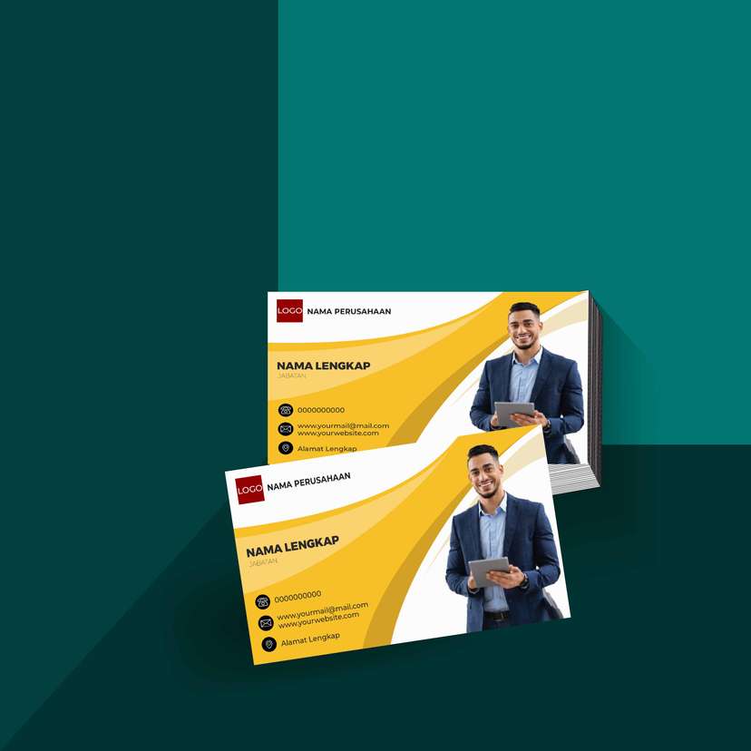 Kartu Nama Profesional Nuansa Kuning Cerah dengan Desain Modern Dinamis untuk Pebisnis Muda yang Ingin Tampil Energik dan Elegan - Image 1