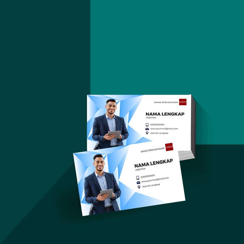 Kartu Nama Geometris Elegan Bernuansa Biru dengan Desain Simetris Modern untuk Perusahaan Korporasi dan Konsultan - Image 1