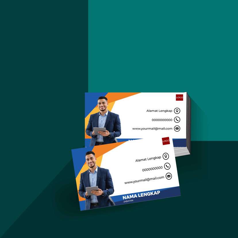 Kartu Nama Kombinasi Biru Oranye dengan Nuansa Dinamis dan Modern, Cocok untuk Pebisnis, Marketer, dan Entrepreneur Tampil Stylish - Image 1