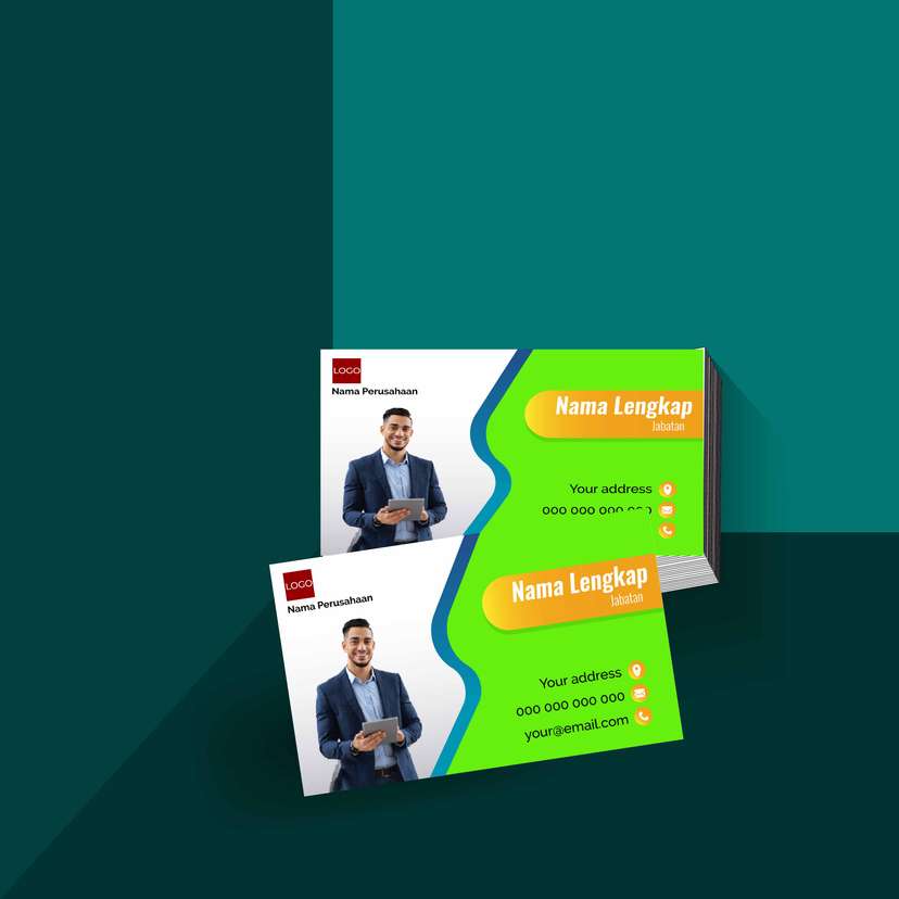 Kartu Nama Inovatif dengan Warna Cerah Hijau dan Oranye yang Menampilkan Energi, Kreativitas, dan Dinamika - Image 1