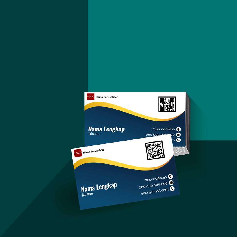 Kartu Nama Elegan Bernuansa Biru Navy dengan Aksen Kuning Bergelombang yang Memberikan Kesan Tegas dan Berwibawa - Image 1