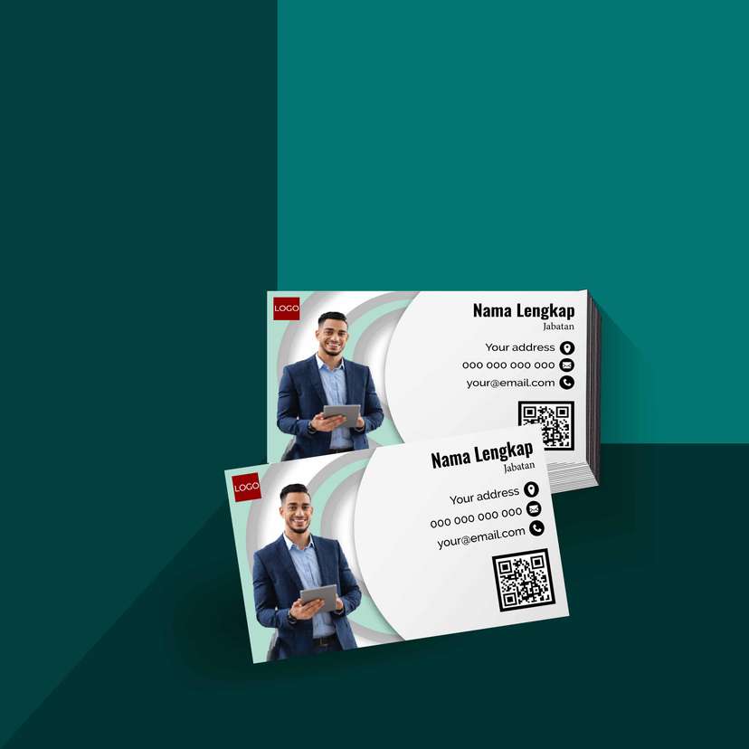 Kartu Nama Bisnis Modern Bernuansa Abu-Hijau dengan Efek Lingkaran Futuristik yang Menunjukkan Kesederhanaan dan Profesionalisme - Image 1