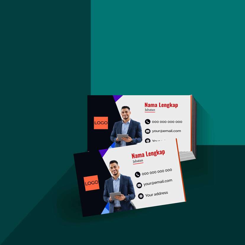 Kartu Nama Stylish dengan Kombinasi Hitam, Ungu, dan Oranye yang Tampil Berani, Kreatif, dan Profesional - Image 1