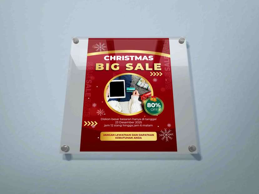 Wall Poster Merah Gold untuk Promosi Hari Raya Natal - Image 1