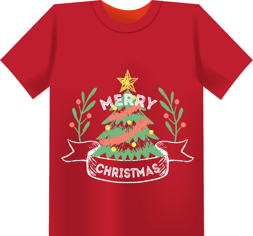 Kaos Merah Custom Natal dengan Gambar Pohon Natal - Image 1