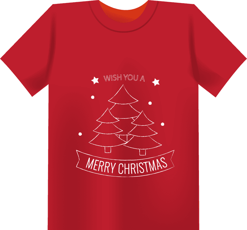 Kaos Merah Custom Natal Dengan Gambar Pohon Natal Simple - Image 1