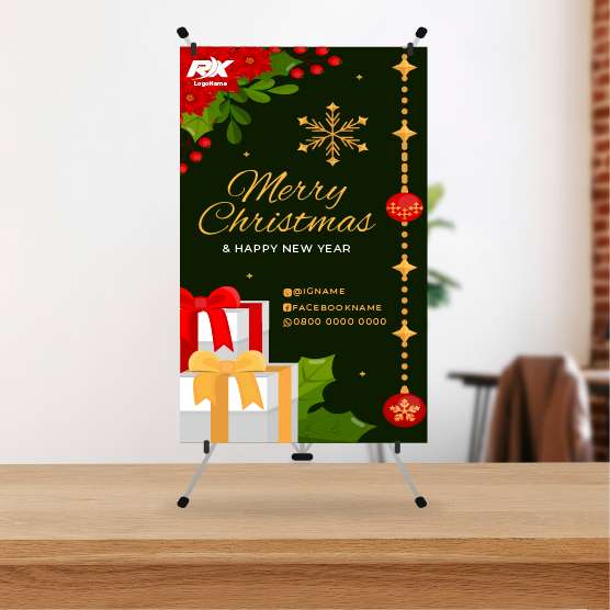 Mini Standing Banner Usaha dengan Ucapan Merry Christmas & Happy New Year - Image 1